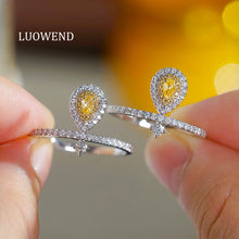 Load image into Gallery viewer, LUOWEND 18K White Gold Natural Green Diamond Ring for Women
