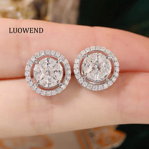 LUOWEND 18K White Gold Natural Diamond Earrings for Women