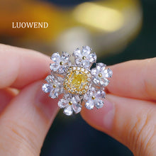 Load image into Gallery viewer, LUOWEND 18K White Gold Natural Yellow Diamond Ring for Women
