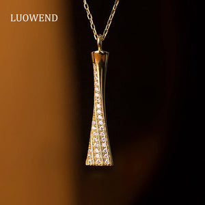 LUOWEND 18K Yellow or Rose Gold Real Natural Diamond Pendant Necklace for Women