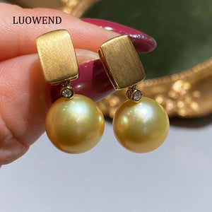 LUOWEND 18K Yellow Gold Real Natural Gold Pearl Earrings for Women