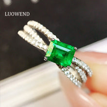 Load image into Gallery viewer, LUOWEND 18K White Gold Real Natural Emerald Ring for Women
