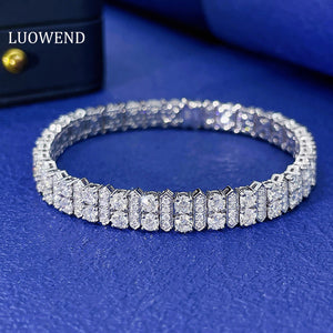 LUOWEND 18K White Gold Real Natural Diamond Bracelet for Women