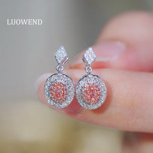 Load image into Gallery viewer, LUOWEND 18K White Gold Natural Pink Diamond Earrings for Women
