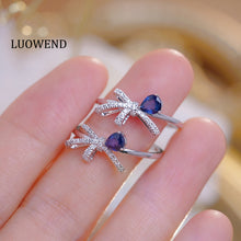 Load image into Gallery viewer, LUOWEND 18K White Gold Real Natural Diamond and Sapphire Ring for Women
