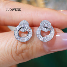 Load image into Gallery viewer, LUOWEND 18K White Gold Natural Diamond Earrings for Women
