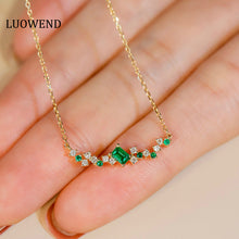 Load image into Gallery viewer, LUOWEND 18K Yellow Gold Real Natural Emerald and Diamond Gemstone Necklace for Women
