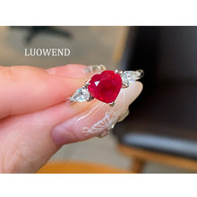 Load image into Gallery viewer, LUOWEND 18K White Gold Natutral Ruby Ring for Women
