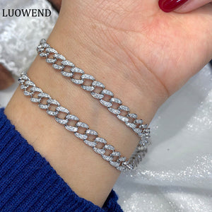 LUOWEND 18K White Gold Real Natural Diamond Bracelet for Women