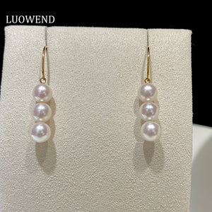 LUOWEND 18K Yellow Gold Real Natural Freshwater Pearl Earrings for Women