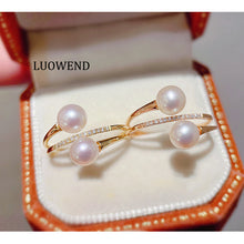 Load image into Gallery viewer, LUOWEND 18K Yellow or Rose Gold Real Natural Peal Ring for Women
