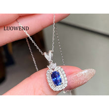 Load image into Gallery viewer, LUOWEND 18K White Gold Natural Sapphire Necklace for Women
