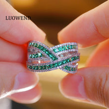 Load image into Gallery viewer, LUOWEND 18K White Gold Real Natural Diamond Natural Emerald Ring for Women

