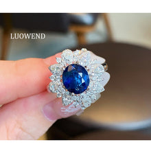 Load image into Gallery viewer, LUOWEND 18K White Gold Natural Sapphire Ring for Women
