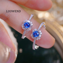 Load image into Gallery viewer, LUOWEND 18K White Gold Natural Diamond and Sapphire Ring for Women
