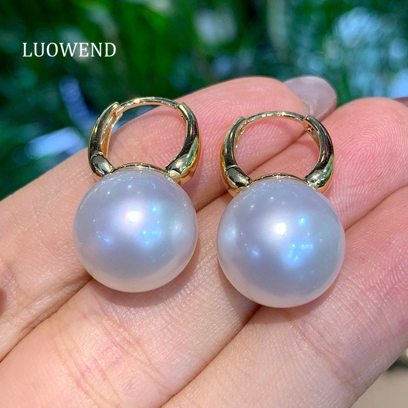 18K Yellow Gold Real Natural Australian White Pearl Earrings for Women