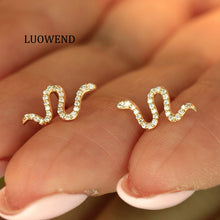 Load image into Gallery viewer, LUOWEND 18K White or Yellow Gold Natural Diamond Earrings for Women
