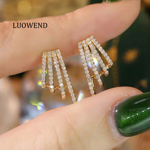 Load image into Gallery viewer, LUOWEND 18K Yellow Gold Natural Diamond Earrings for Women
