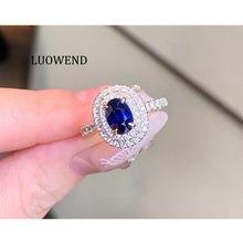 Load image into Gallery viewer, LUOWEND 18K White Gold Natural Sapphire Ring for Women
