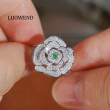 Load image into Gallery viewer, LUOWEND 18K White Gold Natural Green Diamond Ring for Women
