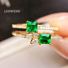 Load image into Gallery viewer, LUOWEND 18K Yellow Gold Real Natural Emerald Ring for Women
