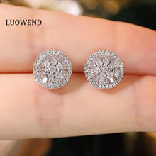 Load image into Gallery viewer, LUOWEND 18K White Gold Natural Diamond Earrings for Women
