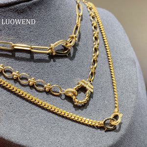 LUOWEND 18K Yellow Gold Real Natural Diamond Necklace for Women