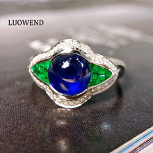 Load image into Gallery viewer, LUOWEND 18K White Gold Real Natural Sapphire Ring for Women
