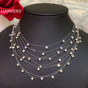 LUOWEND 18K White or Yellow Gold Real Natural Diamond Necklace for Women