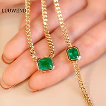 Load image into Gallery viewer, LUOWEND 18K Yellow Gold Real Natural Emerald Bracelet&amp;Necklace for Women
