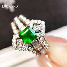 Load image into Gallery viewer, LUOWEND 18K White Gold Real Natural Emerald Ring for Women
