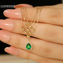 Load image into Gallery viewer, LUOWEND 18K Yellow Gold Real Natural Emerald and Diamond Gemstone Necklace for Women
