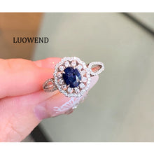 Load image into Gallery viewer, LUOWEND 18K White Gold Natural Sapphire Ring for Women

