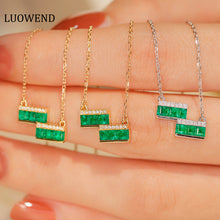 Load image into Gallery viewer, LUOWEND 18K White or Yellow Gold Real Natural Emerald Necklace for Women
