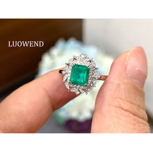 Load image into Gallery viewer, LUOWEND 18K White Gold Natural Emerald Ring for Women
