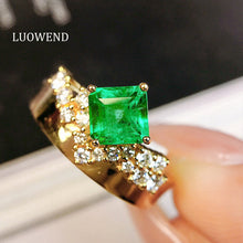 Load image into Gallery viewer, LUOWEND 18K Yellow Gold Real Natural Emerald Ring for Women

