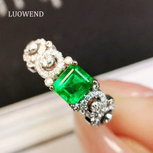 Load image into Gallery viewer, LUOWEND 18K White Gold Real Natural Emerald Ring for Women
