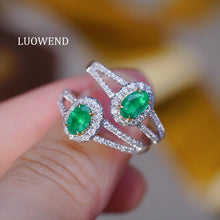 Load image into Gallery viewer, LUOWEND 18K White and Yellow Gold Real Natural Diamond and Emerald Ring for Women
