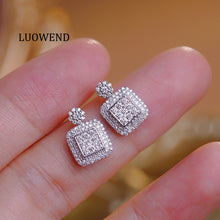 Load image into Gallery viewer, LUOWEND 18K White Gold Natural Diamond Earrings for Women
