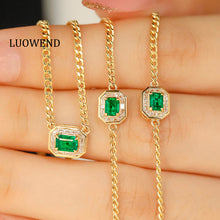 Load image into Gallery viewer, LUOWEND 18K Yellow Gold Real Natural Emerald Bracelet and Necklace for Women
