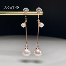 Load image into Gallery viewer, LUOWEND 18K Yellow or Rose Gold Real Natural Pearl Earrings for Women
