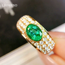 Load image into Gallery viewer, LUOWEND 18K Yellow Gold Real Natural Emerald Ring for Women
