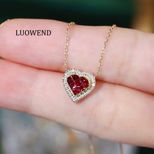 Load image into Gallery viewer, LUOWEND 18K Yellow Gold Natural Ruby Necklace for Women
