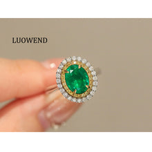 Load image into Gallery viewer, LUOWEND 18K White Gold Natural Emerald Ring for Women
