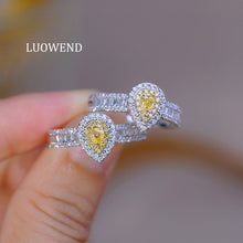 Load image into Gallery viewer, LUOWEND 18K White Gold Natural Yellow Diamond Ring for Women
