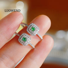 Load image into Gallery viewer, LUOWEND 18K White Gold Natural Green Diamond Ring for Women

