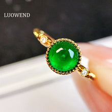 Load image into Gallery viewer, LUOWEND 18K Yellow Gold Real Natural Emerald Ring for Women
