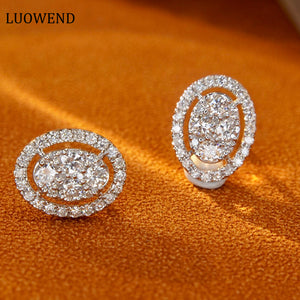LUOWEND 18K White Gold Real Natural Diamond Stud Earrings for Women