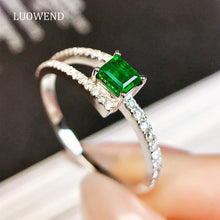 Load image into Gallery viewer, LUOWEND 18K White Gold Real Natural Emerald Ring for Women

