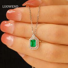 Load image into Gallery viewer, LUOWEND 18K White Gold Real Natural Emerald Necklace and Earrings for Women
